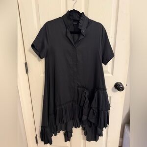Beulah Black Ruffle Tiered Button-Down Shirt Dress